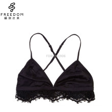 Customized and wholesale super comfutable black lace backcrossed triangle bralette